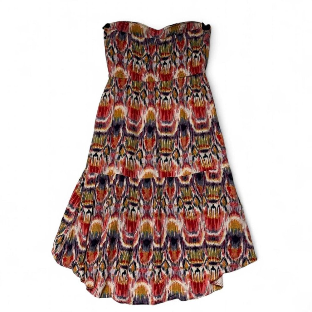 BB DAKOTA Strapless Boho Midi Dress Womens Small S Black Red Ikat Fleetwood Mac